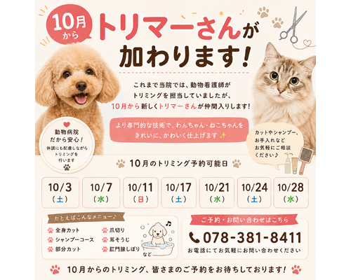 トリマーさんお知らせ